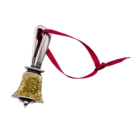 Handbell Ornament - Pewter with Gold Colored Glitter Enamel