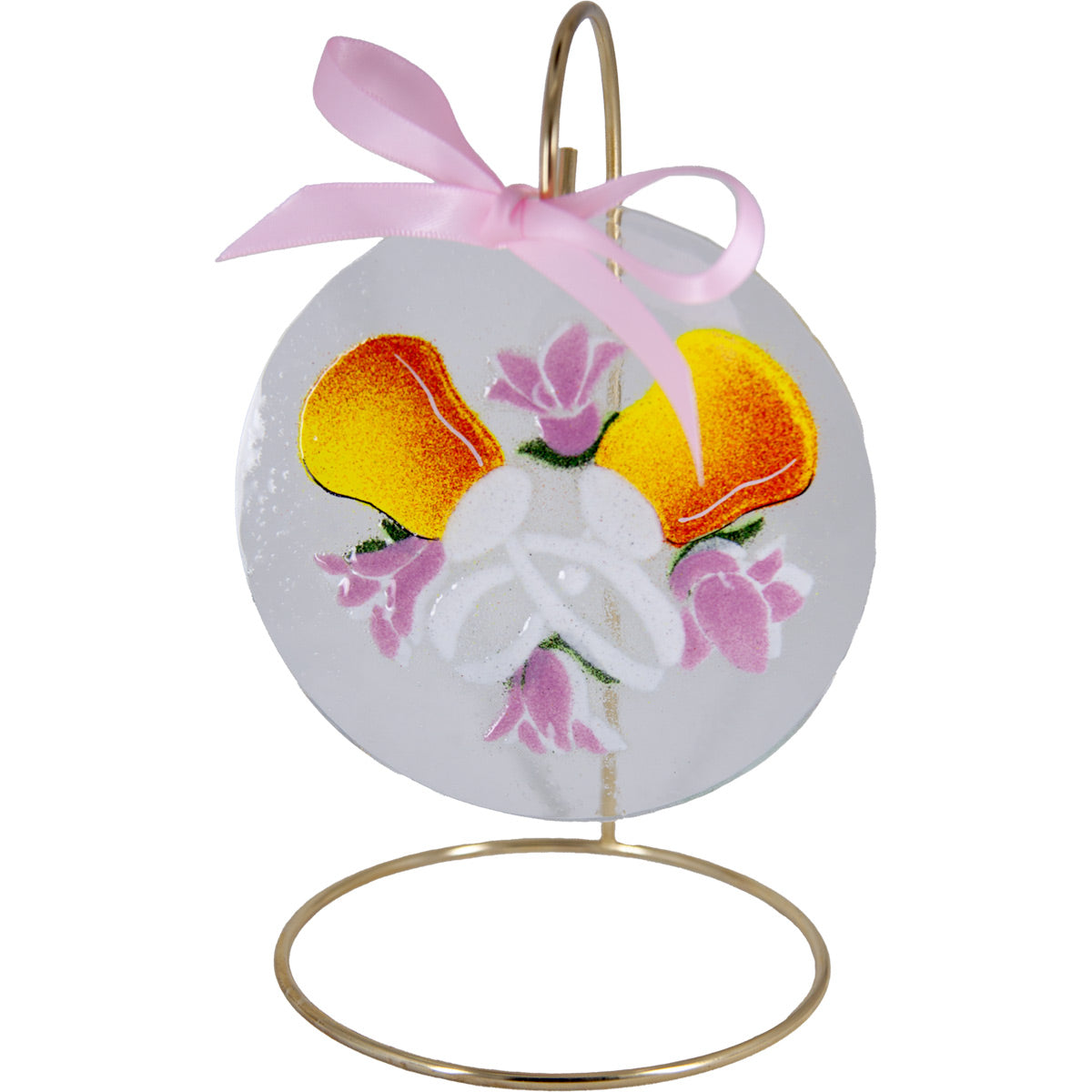 Glass Handbell Suncatcher - Pink Bellflowers