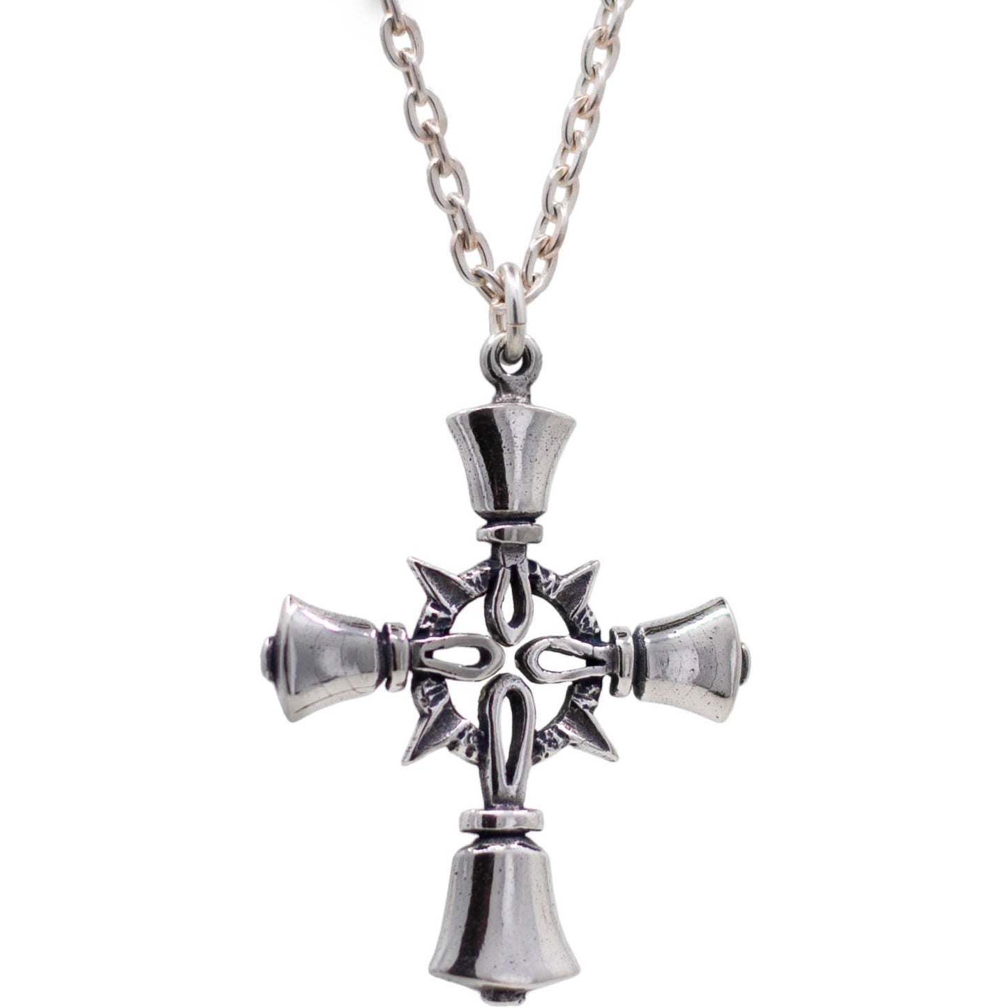 Handbell Cross Pendant – Sterling Silver, Chain