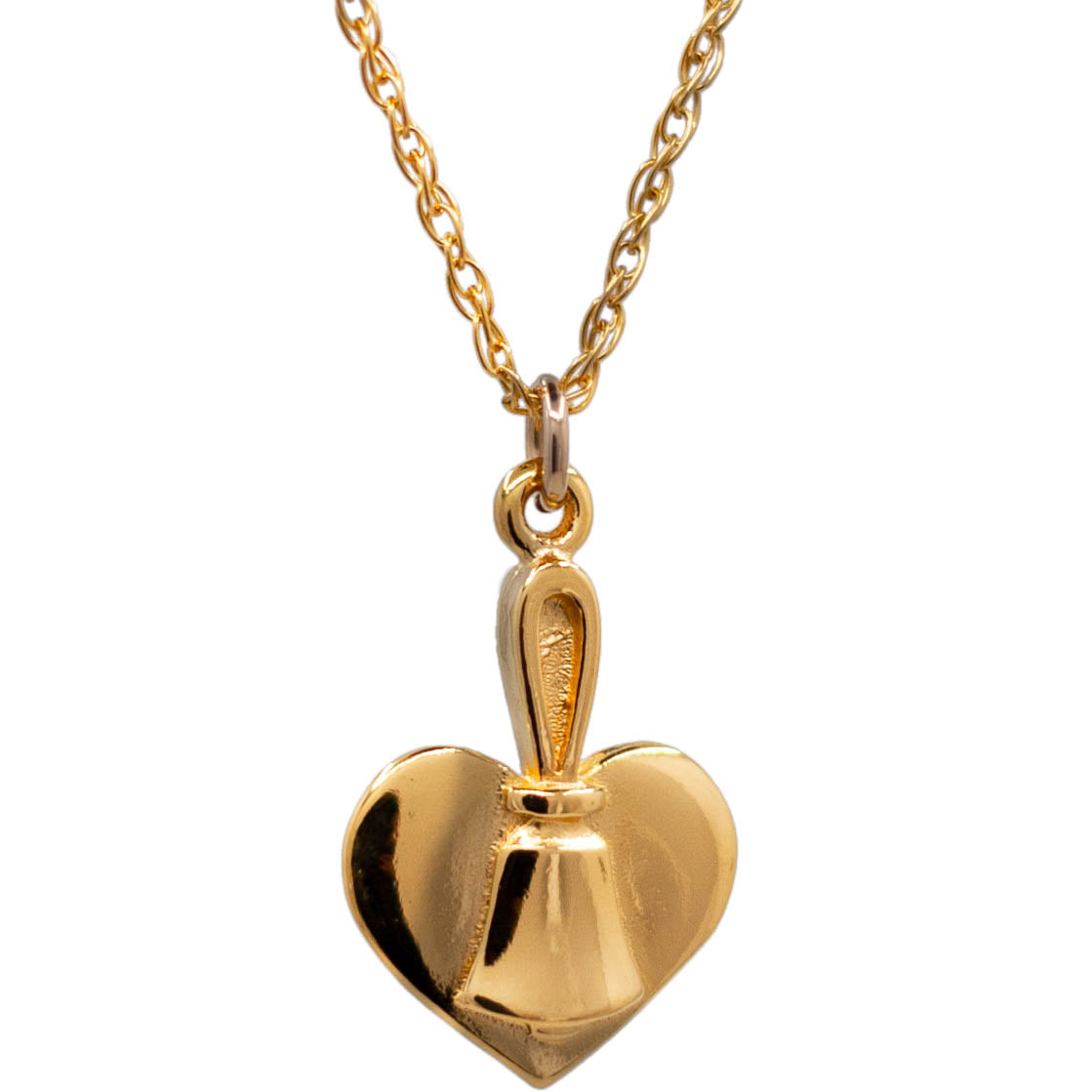 Handbell and Heart Charm with Chain - Gold Vermeil