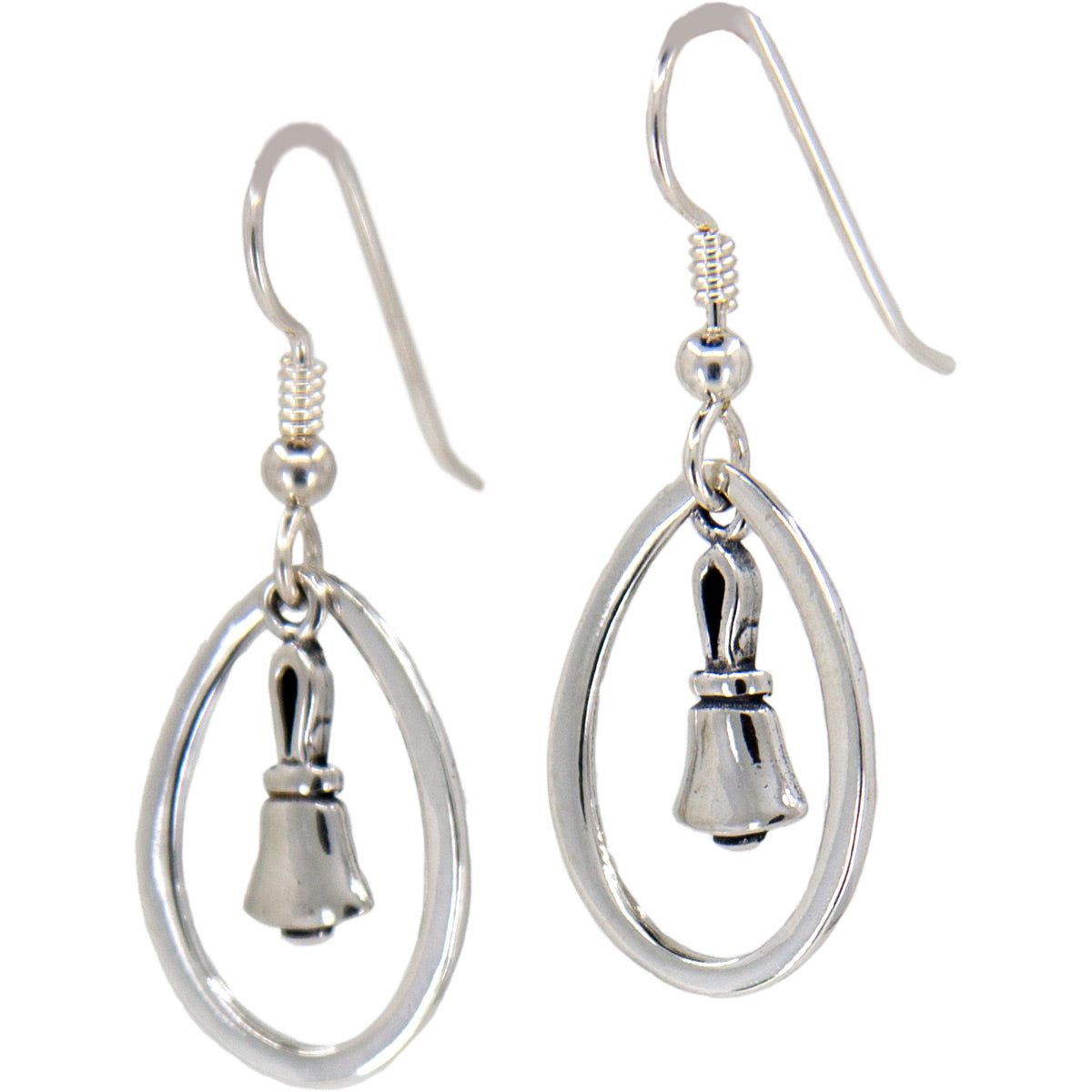 Handbell Earrings with Oval Hoop - Sterling Silver