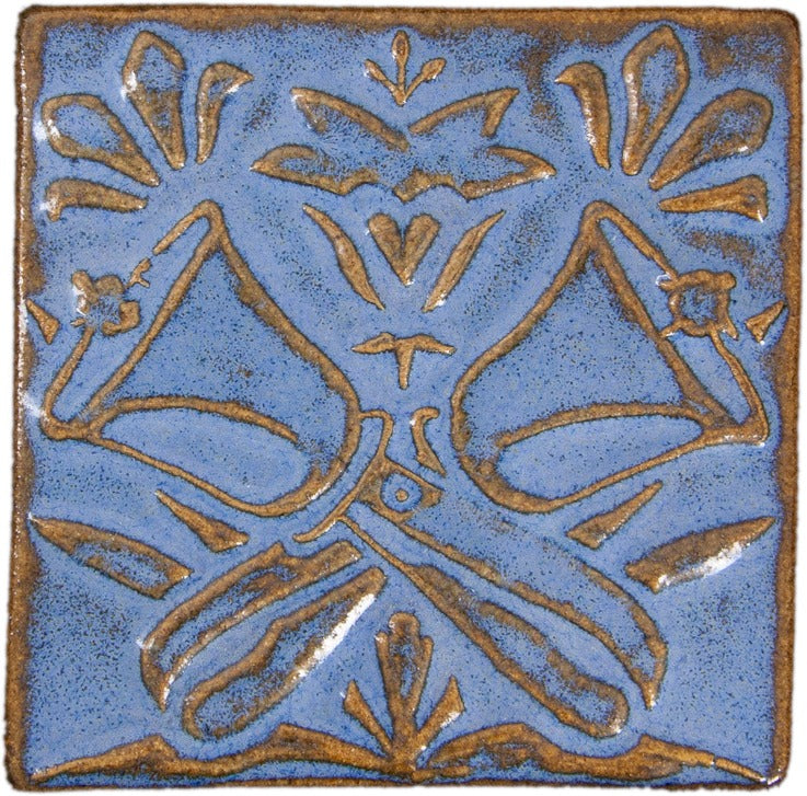 Stoneware Tiles - Handbell Design - blue