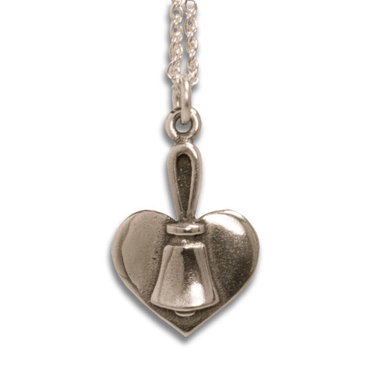 Handbell and Heart Charm with Chain - Sterling Silver