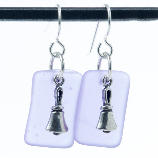 Handbell Earrings - Seaglass with Sterling Silver Bell - Alexandrite