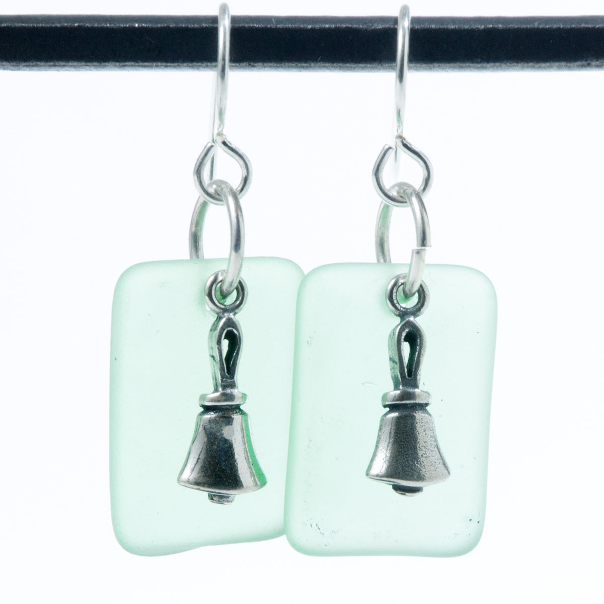 Handbell Earrings - Seaglass with Sterling Silver - Seafoam