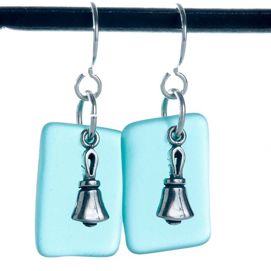 Handbell Earrings - Seaglass with Sterling Silver Bell - Capri